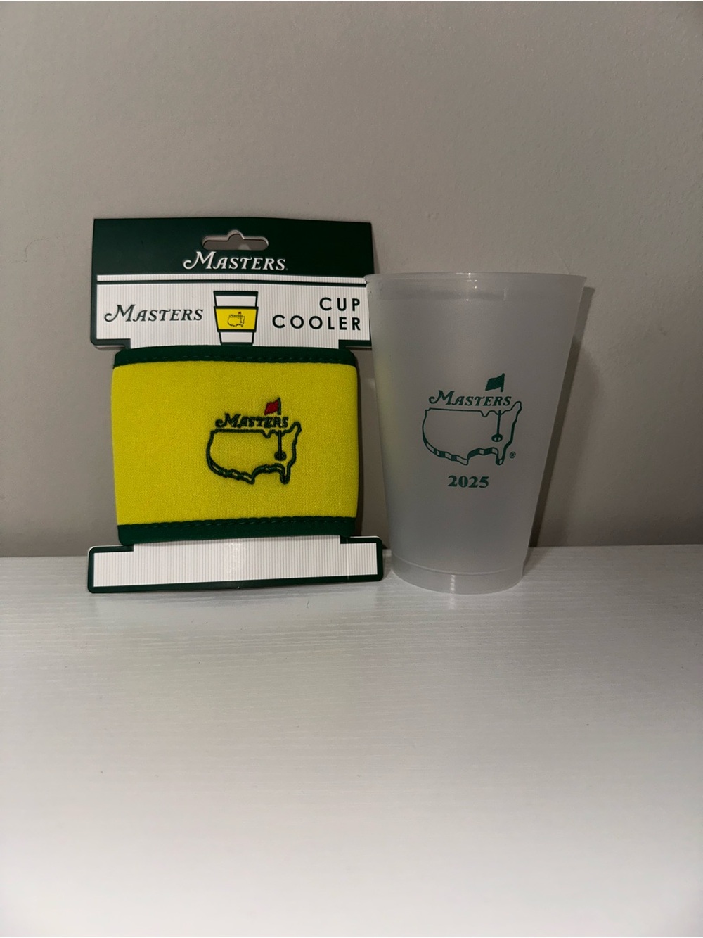 Masters Yellow and Green Cup Cooler with Logo